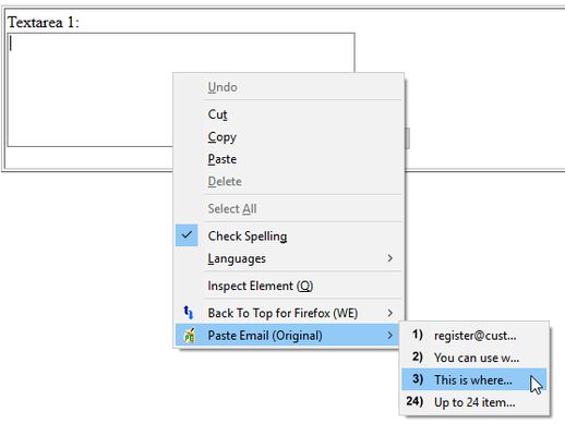Pasting pastetext from the context menu