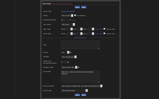 When you select that option, it'll take you to the edit page for that title with the url of the tab you were on appended to the comments section and the status set to plan to watch/read.