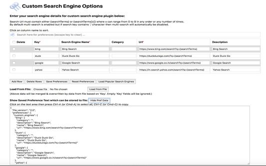 Options page.