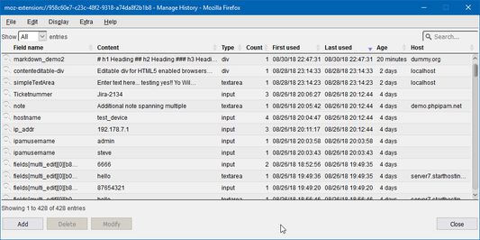 The main control dialog, opens from right-click menu. This lists the input and edit fields that are saved as you type so you never have to loose your work when disaster strikes.