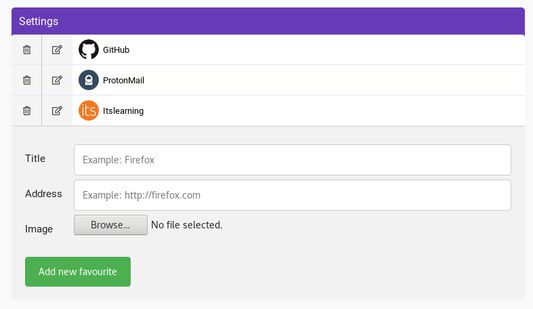 Settings page of the WebExtension