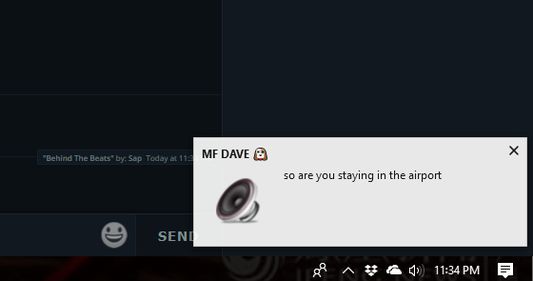 Example of a pop-up notification for a message sent to the general chat.