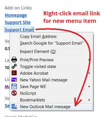 New context menu item for email links.