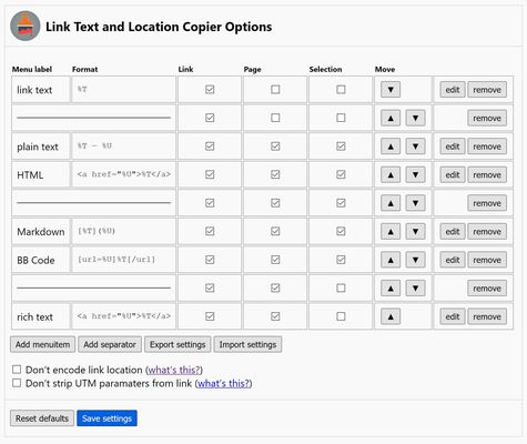 Add, remove and reorder formats from the options page.