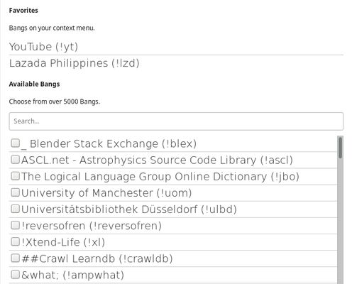 Set your !bangs from the options page.