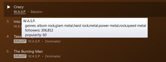 Spotify Web Player improvements - additional info in the tooltip