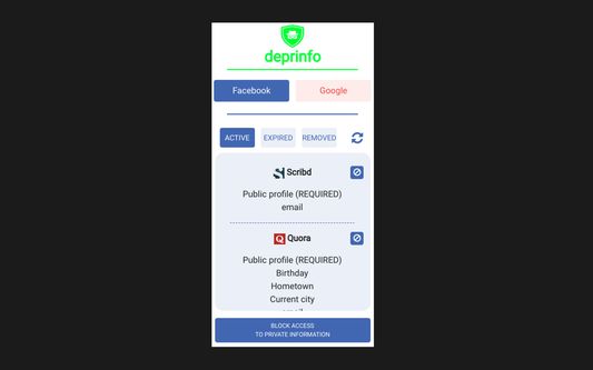 Interface for Facebook permissions