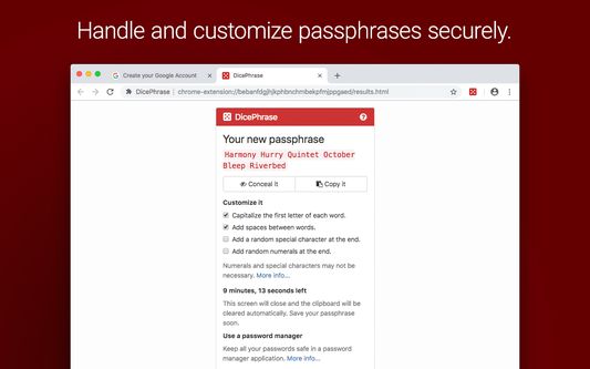 Handle and customize passphrases securely.