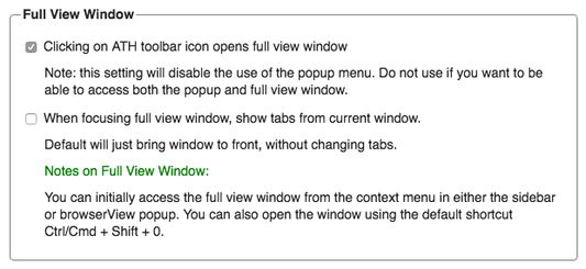 Preferences - Full View Window