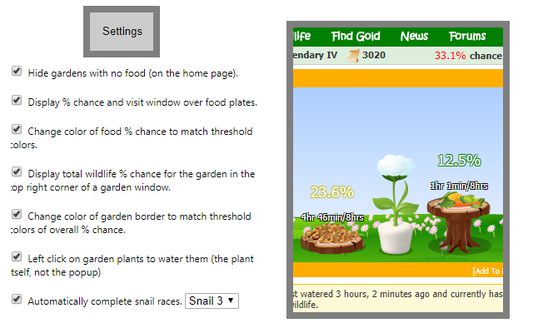 This app can show you the percent chance that wildlife are on a given plate, and the overall chance that they are in the garden. 

Auto complete snail games, and more!