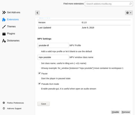 Settings page