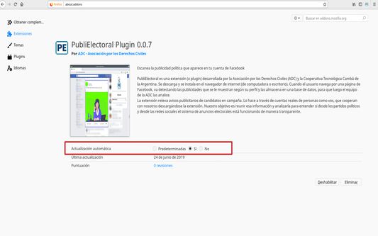 Activar la actualización automática del Plugin en la opción Más detalles