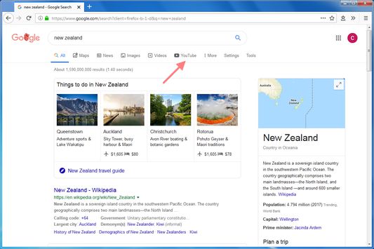 YouTube button in Google search