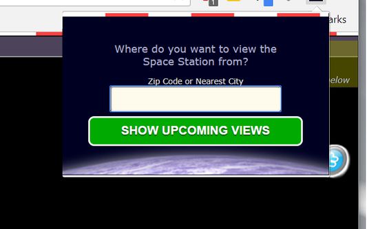 Enter your current zip code or city to get Space Station viewing info for the next time it passes overhead