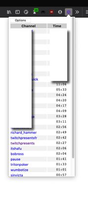 The popup menu showing (a) The options button, (b) The table of viewing totals. I hid most of the data in this image for my own privacy.