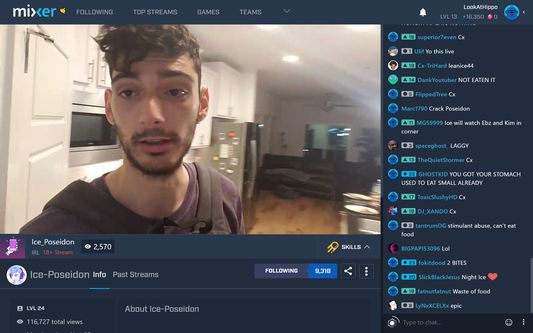 Mixer.com with extension tweaks applied to the interface