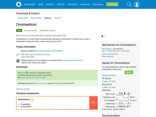 An example of a component being linked on the onomasticon module page.