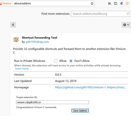 Forward triggerred global shortcuts to a target extension