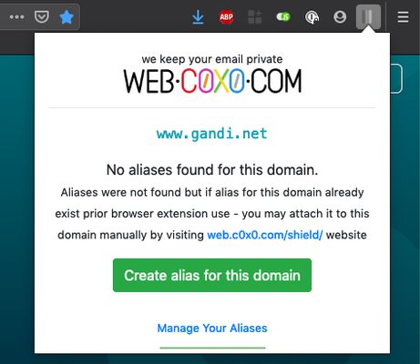 You can create e-mail alias to any page you visit! It is automatically associated with that domain.