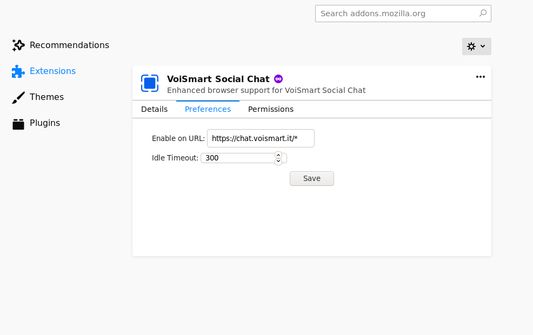 Extension configuration to set a different idle timeout.