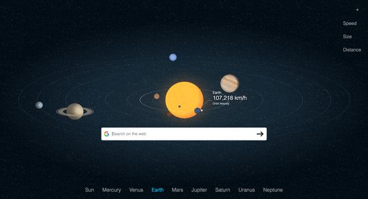 Home page with an system solar animation