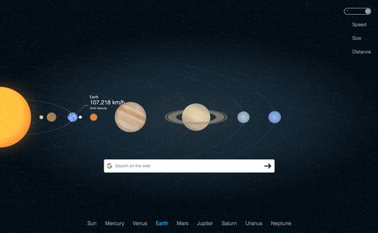 Home page with an system solar animation