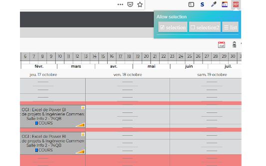Hp Selection on an hyperplanning page