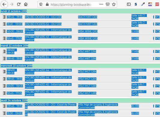 HPselection of courses in list view
