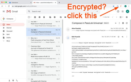 When you see something encrypted, click the PassLok icon. If it's not obviously encrypted, you may want to select the data prior to clicking the icon.