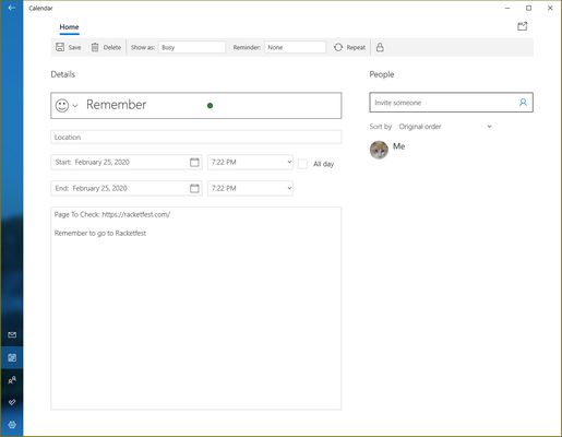 Using a third-party calendar application to visualize the reminder event.