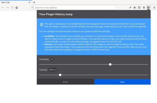 The settings for this add-on allows you to customize how your browser reacts to gestures.