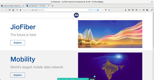 Jio.com opened in Reliance Jio Container