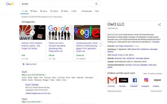 Google search results for
