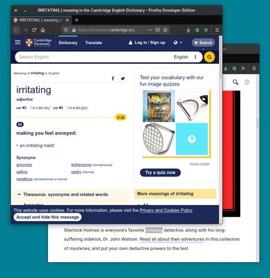 Select text and press Alt+Z to open dictionary page