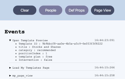 View of mixpanel dev tool