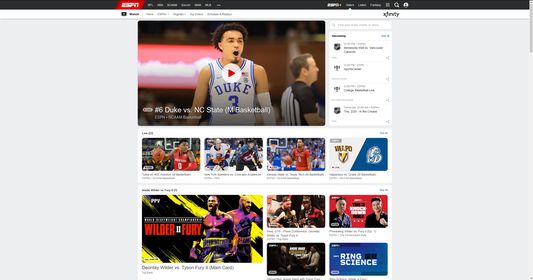 Full sized ESPN Watch page without extension