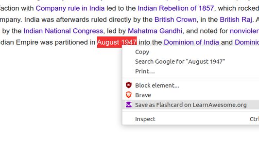 Save selected text as Flashcard to Learnawesome