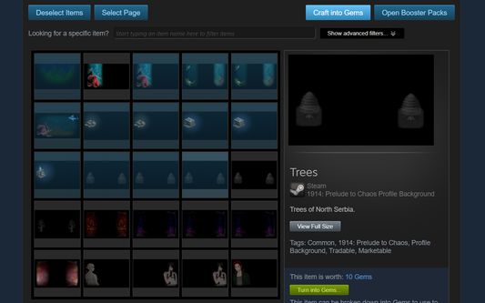 Select Steam Items from your Steam Inventory to craft into Steam Gems!