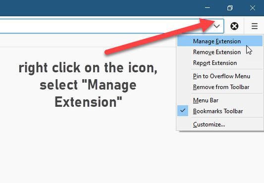 To change extension settings, right click on its icon the toolbar and select 