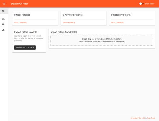 Screenshot of the DeviantArt Filter Dashboard