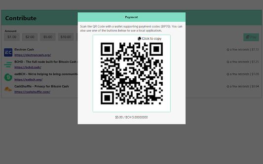 QR code showing in contribution page for final payment