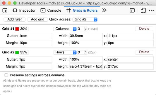 Grids configuration interface