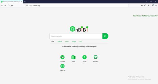 Onbibi Search Engine homepage