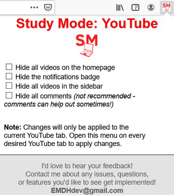 Control every option to modify the current YouTube tab.  Multiple options can be selected at the same time!