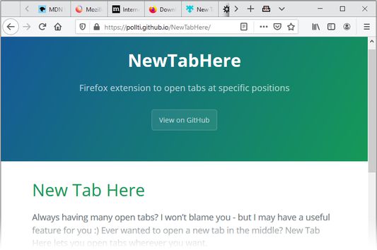 New Tab Here has an optimized icon each for light and dark themes and is available in several languages.