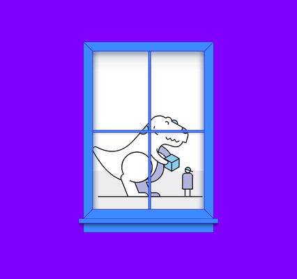 The Mozilla dino illustration through the window
