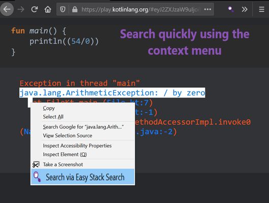 Search quickly using the context menu