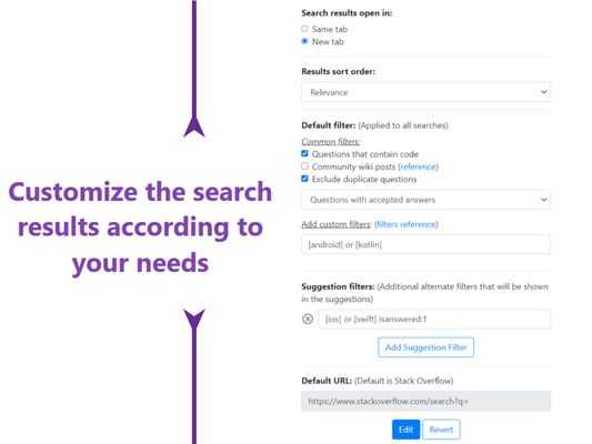 Customize the search results according to your needs