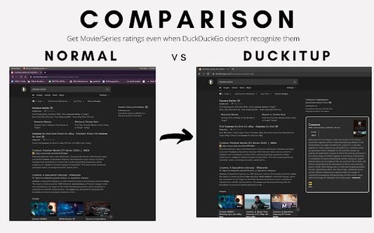 Movies/series which is not detected by DuckDuckGo. But just suffix the query with movie/series and DuckItUp will populate the ratings and plot.