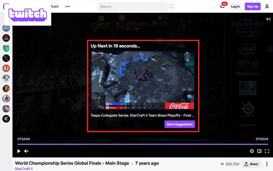 Twitch: When viewing VODs, prevents the next video from autoplaying by clicking the